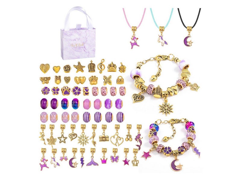 66Pcs DIY Bracelet Making Kit Charm Bracelets Kit Jewellery Crafts Set Purple Carousel 1