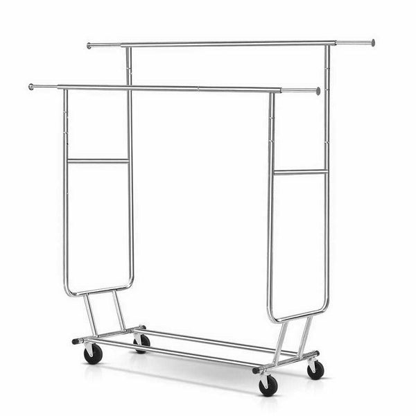 6ft Garment Rack Double Rail Commercial Clothes Rolling Collapsible Hanger Stand Carousel 1