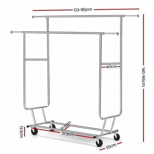 6ft Garment Rack Double Rail Commercial Clothes Rolling Collapsible Hanger Stand Carousel 2