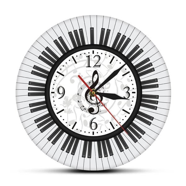 Piano Keyboard Treble Clef Wall Art Modern Wall Clock Musical Notes Black Carousel 1