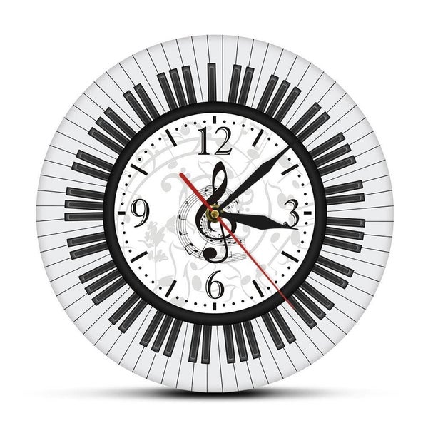 Piano Keyboard Treble Clef Wall Art Modern Wall Clock Musical Notes Black Carousel 2