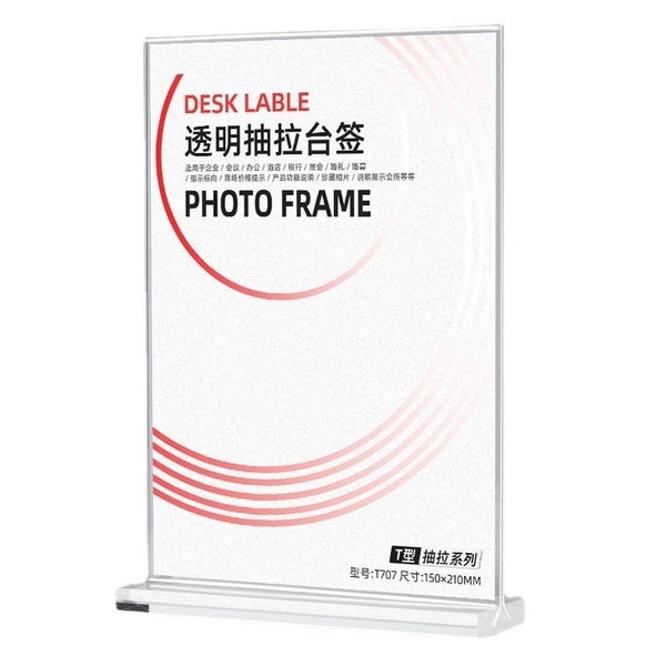 Clear Acrylic Sign Holder A4 Table Sign Holder T Shaped Desktop Stand menu Carousel 2