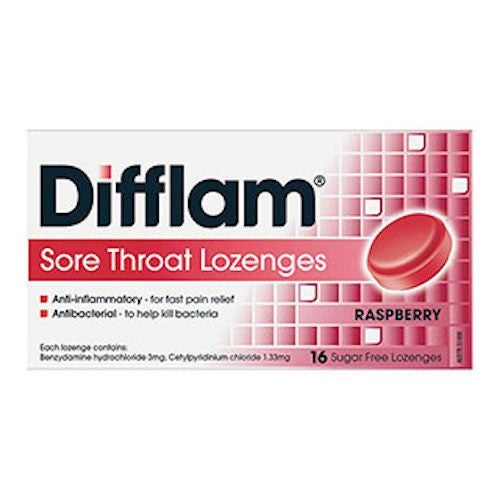 Difflam sore throat lozenges 16 Raspberry flavour for cold & flu Carousel 1