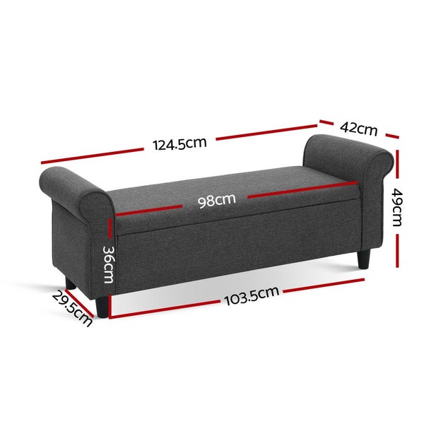 Artiss Storage Blanket Box 126Cm Linen Fabric Arm Foot Stool Couch Large Blanket Carousel 2