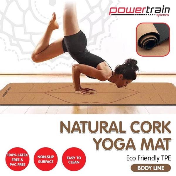 Powertrain Cork Yoga Mat with Carry Straps Home Gym Pilates - Body Line Carousel 6