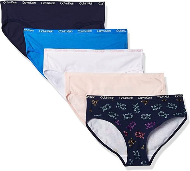 Calvin Klein Girls' Underwear Cotton Bikini Briefs Panty, 5 Pack - French Blu... Carousel 1