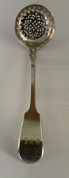 DATED 1843 = STERLING SILVER ICING SUGAR SHAKER = IN THE FIDDLE PATTERN = RARE