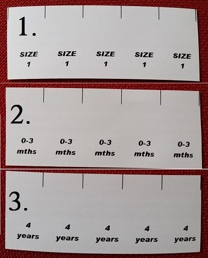 Printed SIZE Labels for Clothing QTY:50 (NZ MADE) Carousel 1