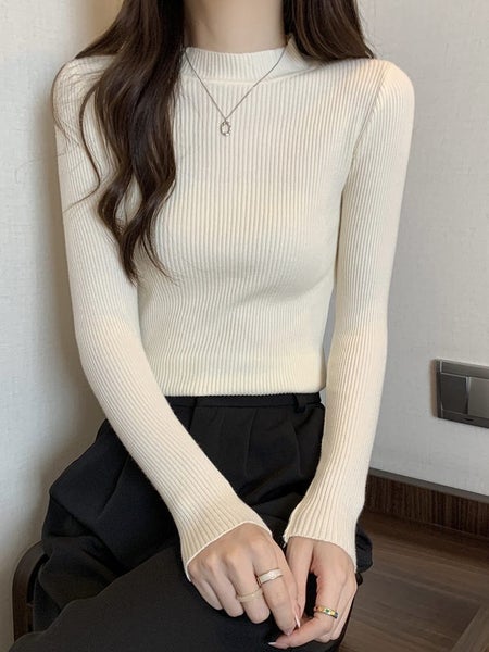 ZOKI Simple Women Sweater Winter Stand Collar Fashion Pullover Carousel 1