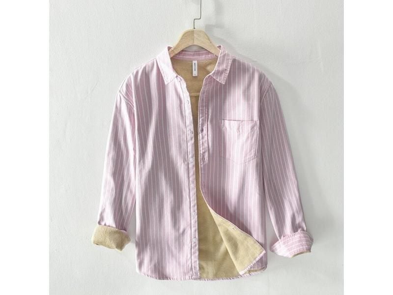 Stripe Winter Fashion Fleece Lined Warm Thick Classical Palid Shirts Male Long Carousel 1