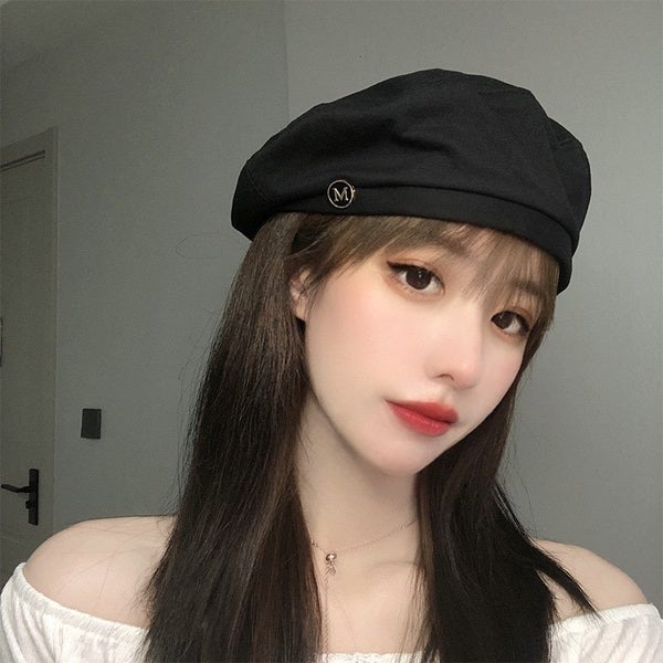 Cotton Women Berets Winter Hats Vintage French Plaid Top Military Cap Carousel 2