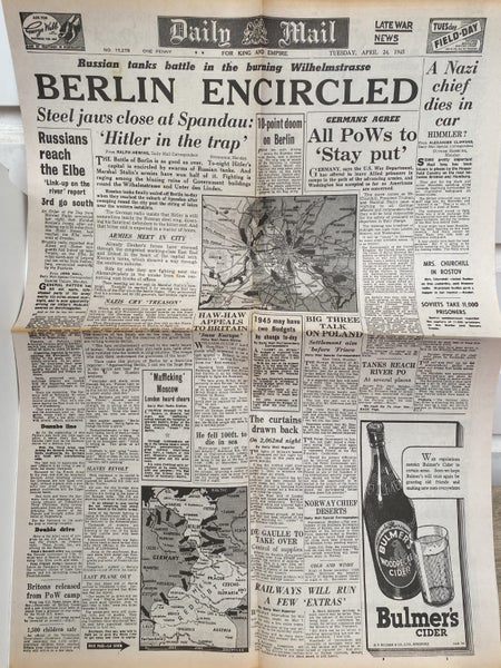 OLD WARTIME NEWSPAPER: Daily Mail - Tuesday 24th April 1945 Carousel 2