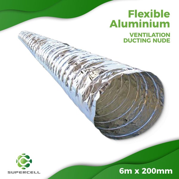 V 6m x 200mm FLEXIBLE ALUMINIUM VENTILATION DUCTING NUDE Carousel 1