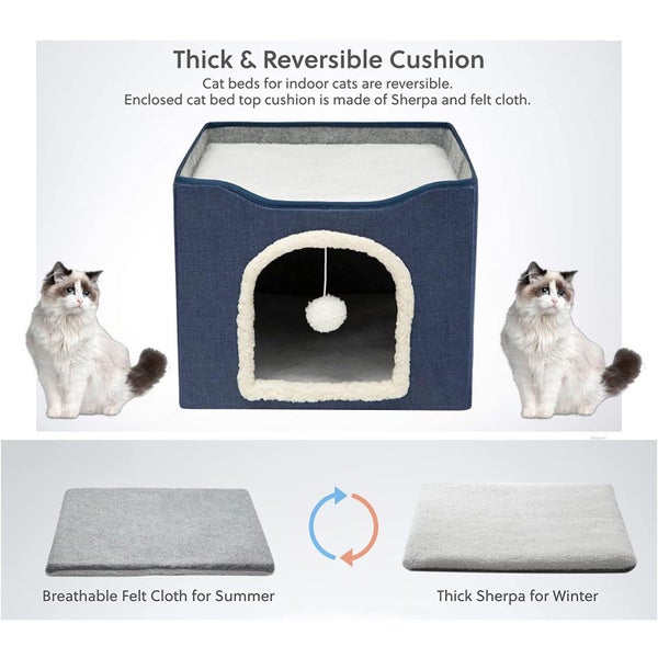 Cat Cave for Pet Cat House with Hanging Ball and Scratch Pad-Blue Carousel 2