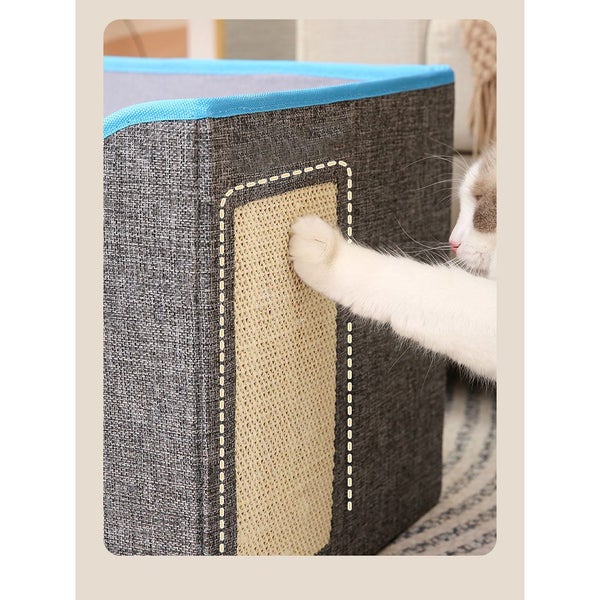 Cat Cave for Pet Cat House with Hanging Ball and Scratch Pad-Blue Carousel 9