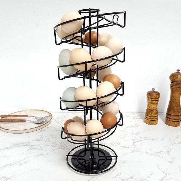 Metal Egg Storage Rack Skelter Dispenser Display Stand Carousel 1