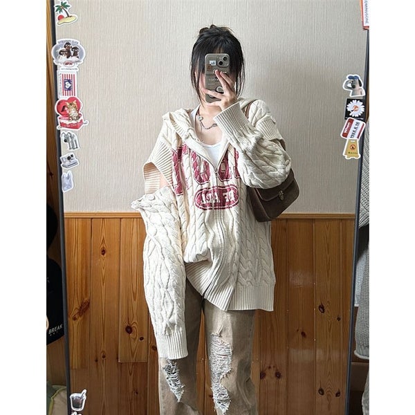 Autumn and winter women's hooded knitting cardigan sweater jacket Carousel 1