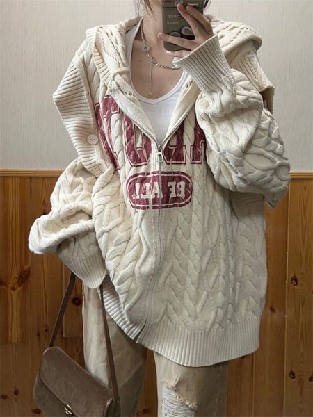 Autumn and winter women's hooded knitting cardigan sweater jacket Carousel 2