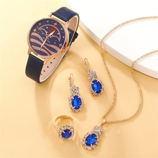 5pcs Set Women Fashion Quartz Watch Female Clock Moon Dial Luxury Carousel 2