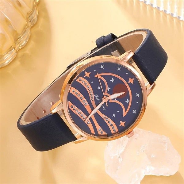 5pcs Set Women Fashion Quartz Watch Female Clock Moon Dial Luxury Carousel 6