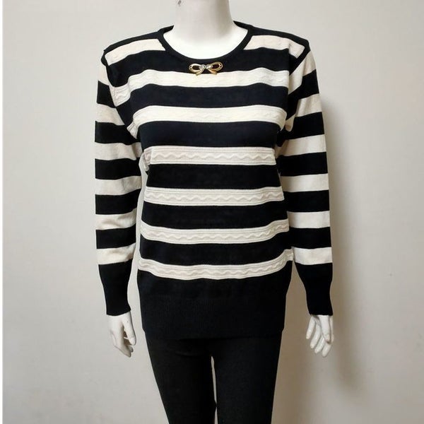 Women's striped knitted sweater Elegant women's O-neck long-sleeved Carousel 1
