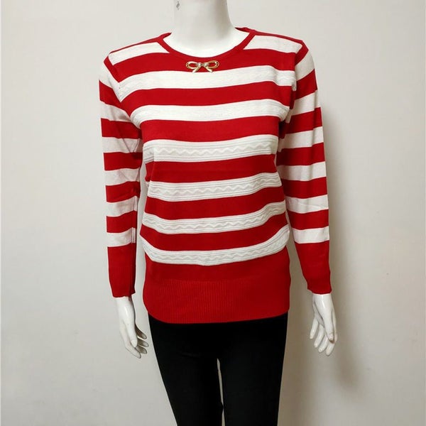 Women's striped knitted sweater Elegant women's O-neck long-sleeved Carousel 2