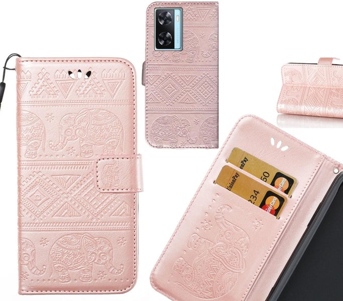 Oppo A57s case Wallet Leather case Embossed Elephant Pattern Carousel 1