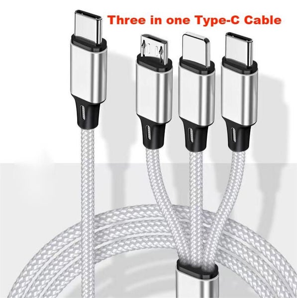 Universal Type C 3 in1 Ports Charging Cable USB C/Micro USB/Lightning Connector Carousel 1