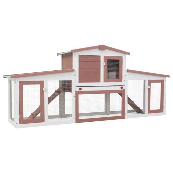 Outdoor Large Rabbit Hutch Brown and White Wood Oibnaa Carousel 1