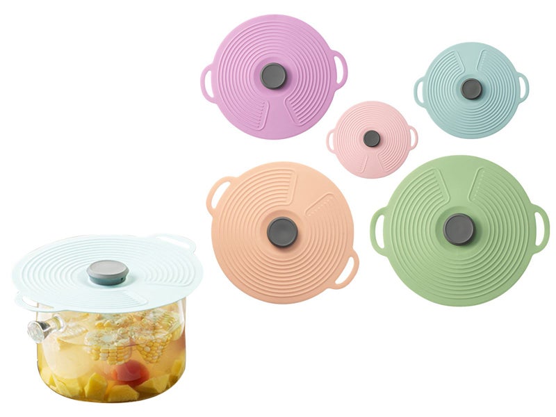 7Pcs FDA Approved Silicone Pots Lids Reusable Anti-dust Suction Seal Lid Cover Carousel 1