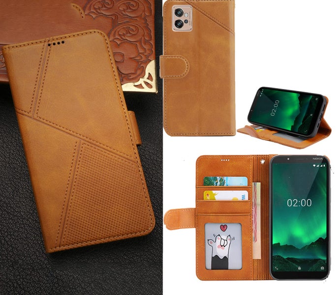 Motorola moto G32 PU leather wallet case embossed dot pattern tan Carousel 1