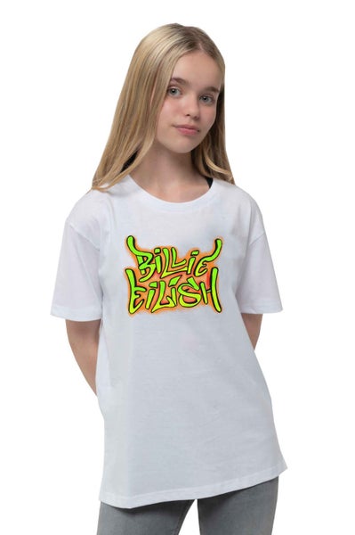 Billie Eilish Kids T Shirt Graffiti Logo new Official White (Ages 5-14 yrs) Carousel 1
