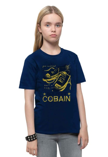 Kurt Cobain Kids T Shirt Laces Wheel Logo new Official Navy Blue (Ages 3-14 yrs) Carousel 1