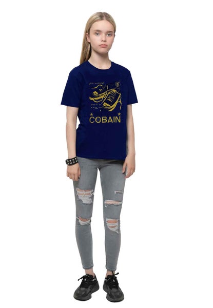 Kurt Cobain Kids T Shirt Laces Wheel Logo new Official Navy Blue (Ages 3-14 yrs) Carousel 2