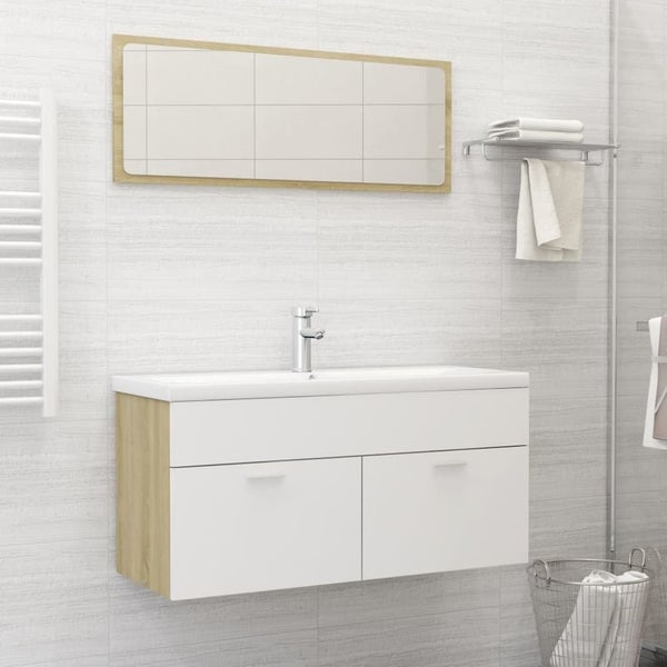 Bathroom Furniture Set White and Sonoma Oak Chipboard Tbibnki Carousel 1