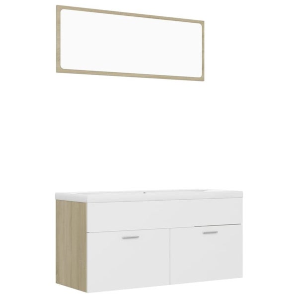 Bathroom Furniture Set White and Sonoma Oak Chipboard Tbibnki Carousel 2