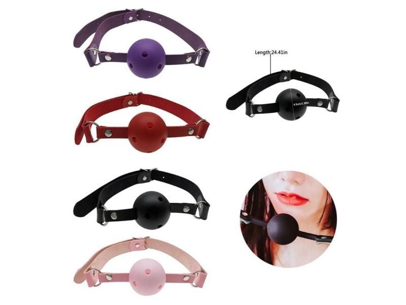 4 Colors Faux Leather Mouth Gag Adjustable Silicone Ball Adult Flirting Fetish Carousel 2