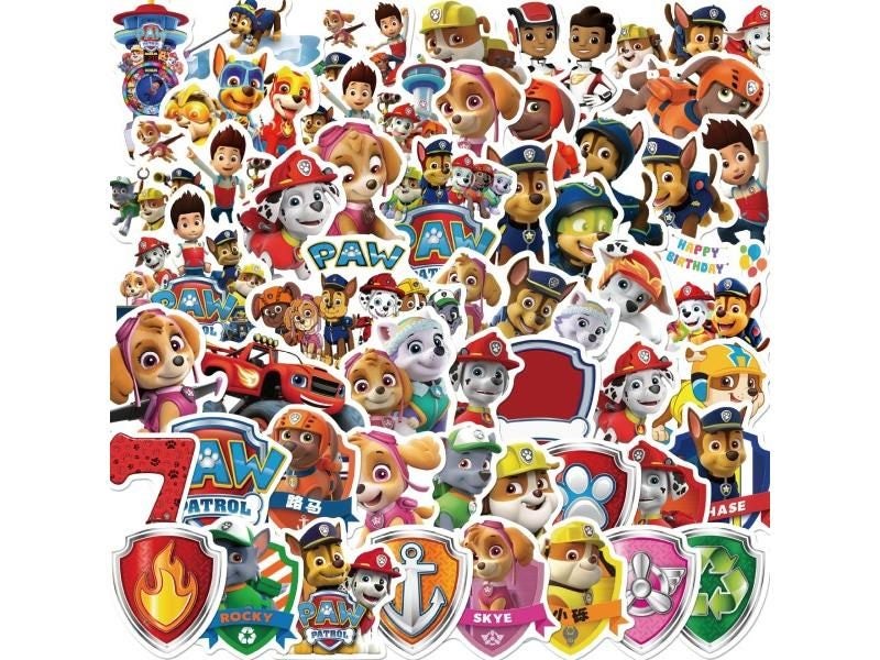 100PCS Kids Anime PAW Patrol Dog Toy Stickers Cartoon Animal Bubble Suitcase Carousel 1
