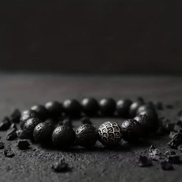 Men's Edgy Volcanic Lava Stone Bracelet Carousel 1