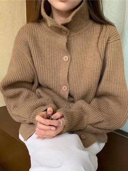 ZOKI Winter Thick Women Cardigan Sweater Korean Loose Single Breasted Carousel 1