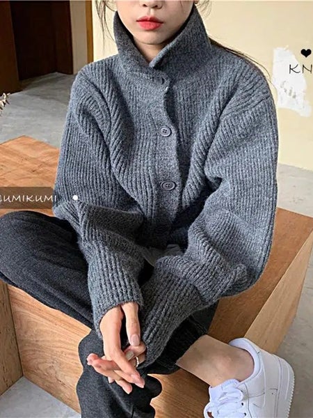 ZOKI Winter Thick Women Cardigan Sweater Korean Loose Single Breasted Carousel 2