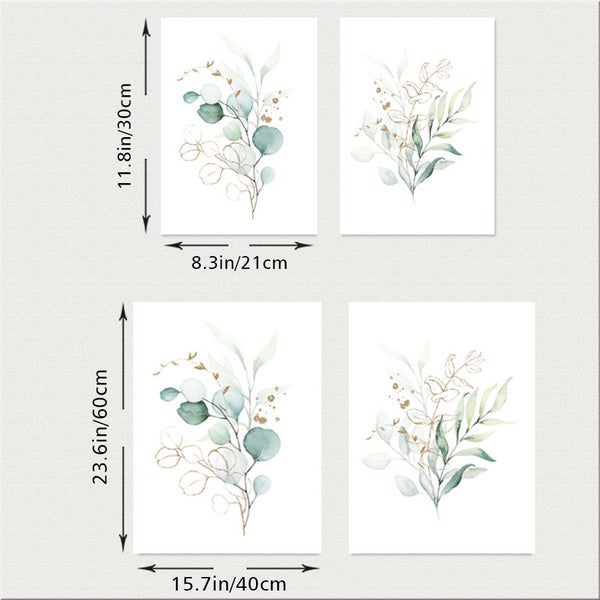 2pcs Boho Watercolor Flowers Green Leaves Canvas Painting Posters Carousel 1