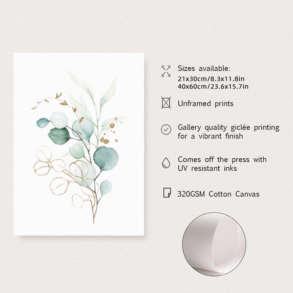 2pcs Boho Watercolor Flowers Green Leaves Canvas Painting Posters Carousel 6
