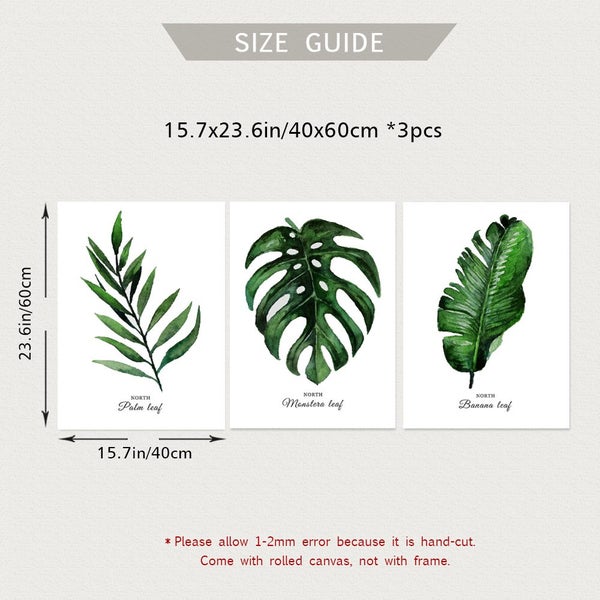 3pcs Modern Green Leaves Watercolor Posters Canvas Painting Wall Art Carousel 1