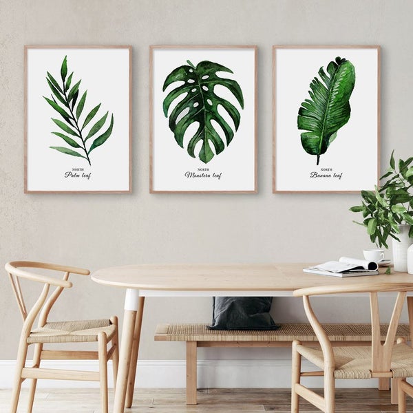 3pcs Modern Green Leaves Watercolor Posters Canvas Painting Wall Art Carousel 2