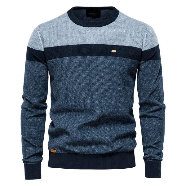 New Spliced Cotton Sweater Men Casual O-Neck High Quality Pullover Carousel 1