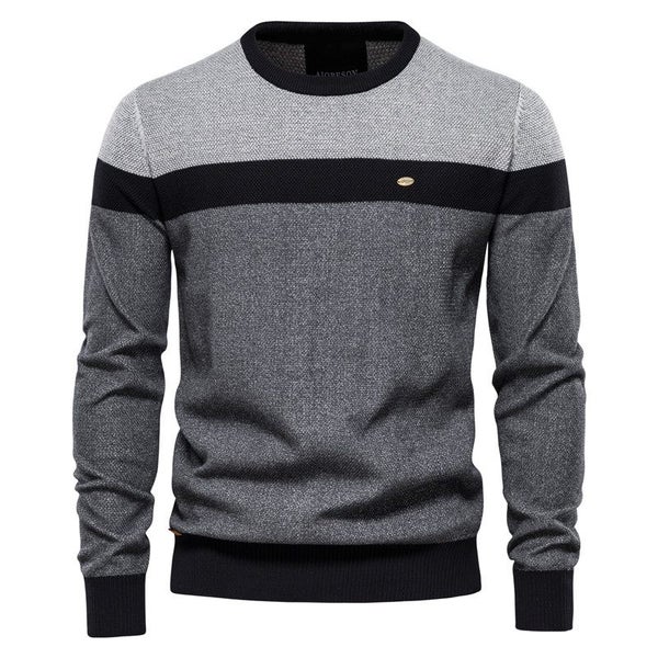 New Spliced Cotton Sweater Men Casual O-Neck High Quality Pullover Carousel 2