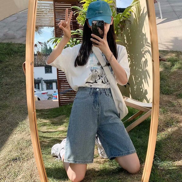 Feynzz Fashion Summer Half Women Denim Shorts High Waist Belted Loose Carousel 2