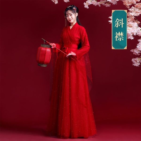 Original Hanfu Women's Ancient Costume Red Elegant Sequins Shimmering Carousel 1