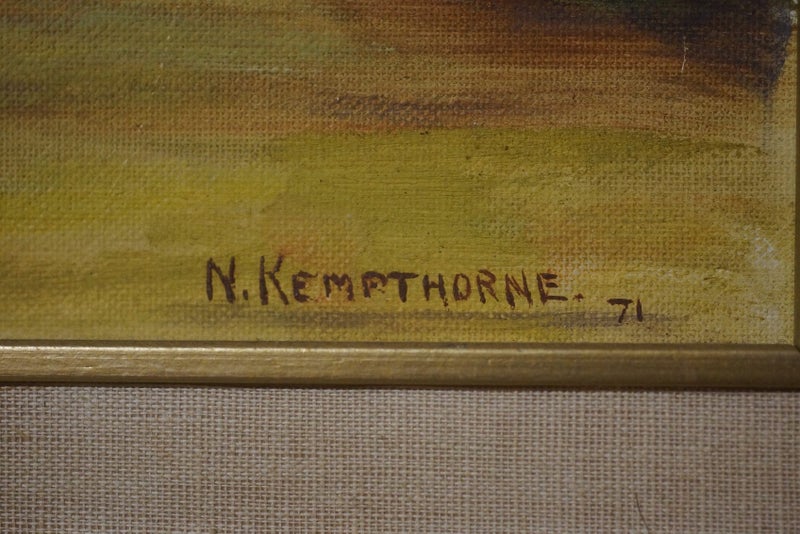 N. Kempthorne 71 _________Landscape Painting. Hereford cattle. Wooden Gate.62947153158402112
